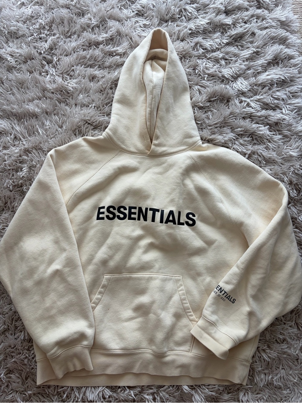 Essentials Men's Cream Hoodie with Black Logo